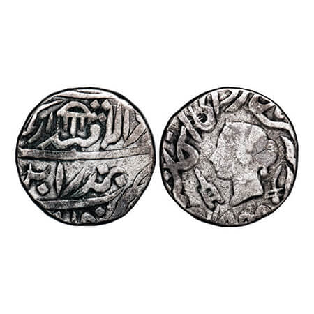 Bindraban, Silver Rupee, 10.66g, Local Coinage, INO Queen Victoria, 1858 AD, Obv: Portrait