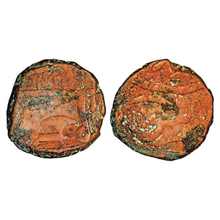 Gwalior, Copper Paisa, 11.80g, Uncertain Mint, Obv: Flower, Rev: Parshu- Battle-axe. J.Lin