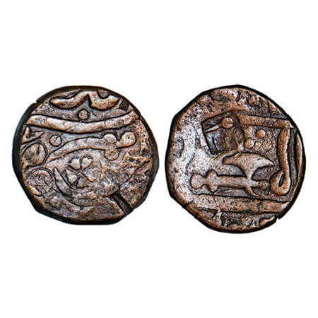 Gwalior, Copper Paisa, 11.93g, Uncertain Mint, Obv: Scimitar/sword, Rev: Parshu- Battle-ax