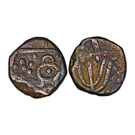 Gwalior, Copper Paisa, 9.84g, Uncertain Mint, Obv: Kamadala with dots around , Rev: Double