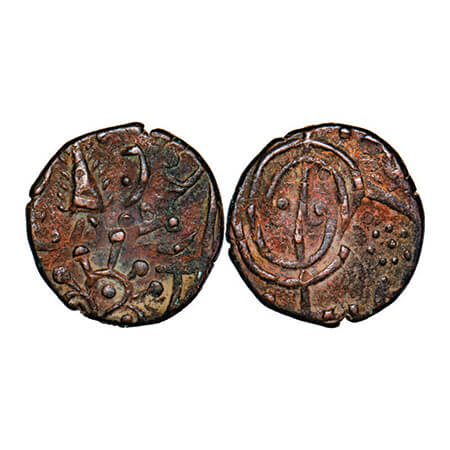 Gwalior, Copper Paisa, 10.42g, Uncertain Mint, Double struck, Obv: Flower with other symbo