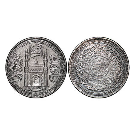 Hyderabad, Silver Rupee, 11.02g, Mir Usman Ali Khan, Farkhanda Bunyad Hyderabad Mint, AH 1