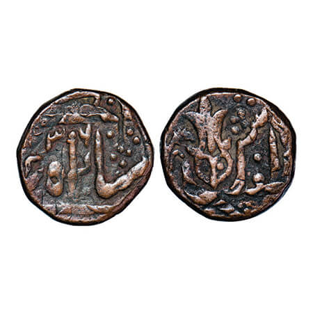 Indore, Copper ½ Anna, 15.53g, British Protectorate, INO Shah Alam II, AH xx36, Fish on re