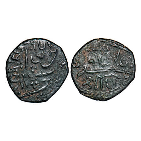 Junagadh, Copper Dokdo, 6.83g, Bahadur Khan (VS 1868-1897, 1811-1840 AD),Double struck. KM