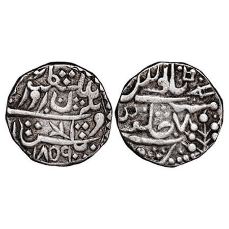 Karauli, Silver Rupee, 11.07g, Madan Pal (AH 1270-1286 / 1854-1869 AD), with the name of Q