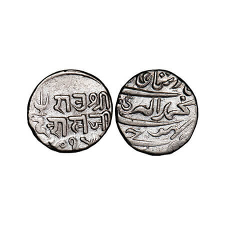 Kutch, Silver Kori, 4.65g, Deshalji II, INO Muhammad Akbar II, VS 1901. Rajgor 155.19. Ver