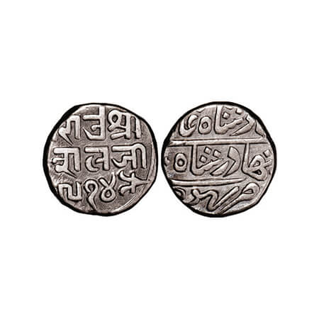 Kutch, Silver Kori, 4.56g, Deshalji II, INO Bahadur Shah II, VS 1914. Rajgor 161.11. Very 