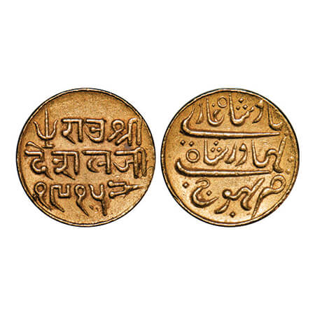 Kutch, Gold Kori, 4.66g, Deshalji II, Bhuj Mint, INO Bahdur Shah II, VS 1915. Rajgor 162.5