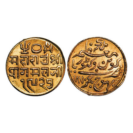 Kutch, Gold Kori, 4.69g, Pragmalji II, Bhuj Mint, INOf Victoria Queen, VS 1927/ 1870 AD. R
