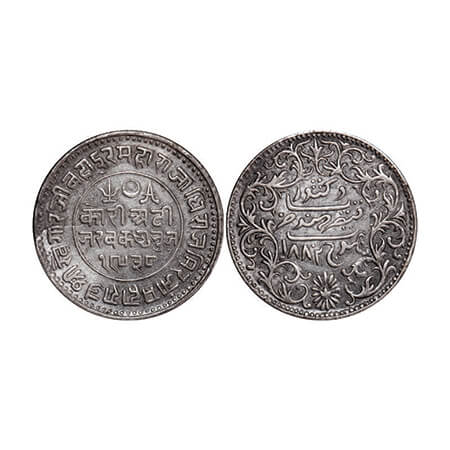 Kutch, Silver, 2 ½ Kori, 6.86g, Khengarji III, INO Victoria Empress, VS 1938/1882 AD. Rajg