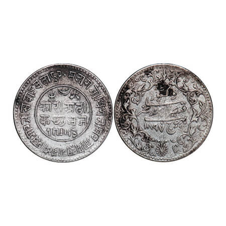 Kutch, Silver, 2 ½ Kori, 6.91g, Khengarji III, INO Victoria Empress, VS 1953/1897 AD. Edge