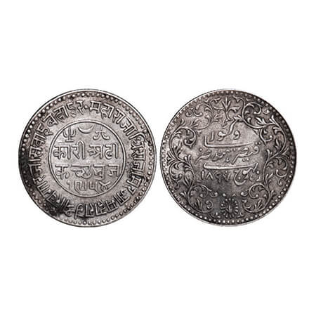 Kutch, Silver, 2 ½ Kori, 6.92g, Khengarji III, INO Victoria Empress, VS 1954/1897 AD. Edge
