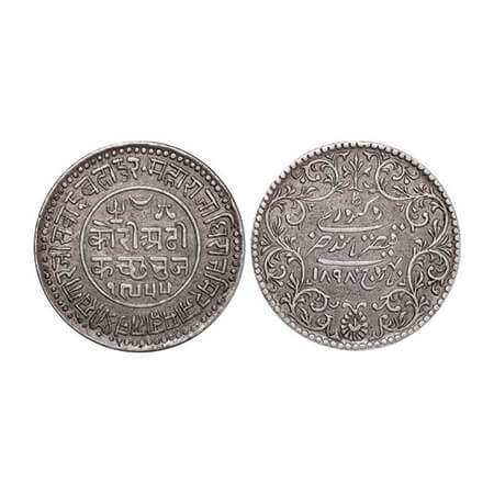 Kutch, Silver, 2 ½ Kori, 6.86g, Khengarji III, INO Victoria Empress, VS 1955/1898 AD. Edge