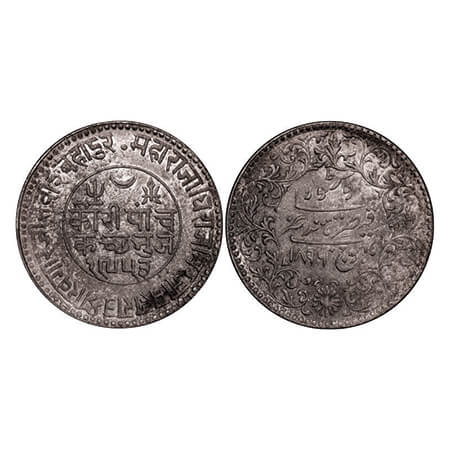 Kutch, Silver 5 Kori, 13.81g, Khengarji III, INO Victoria Empress, VS 1953/1896 AD, large 
