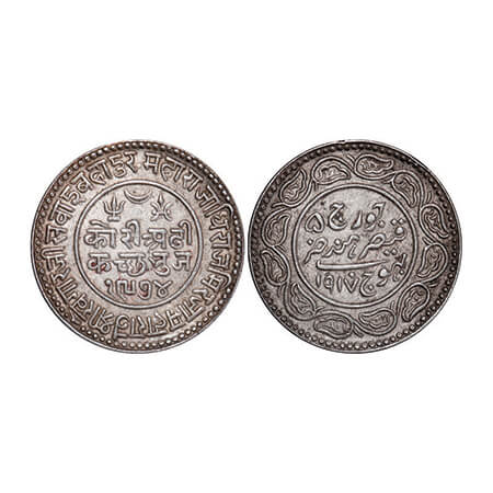 Kutch, Silver, 2 ½ Kori, 6.96g, Khengarji III, INO George V, VS 1974/1917 AD. Edge: KUTCH 