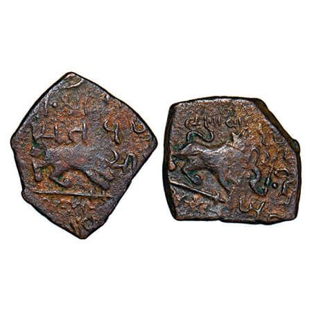 Lunawada, Copper Paisa,7.30g, Wakhat Singhji, (1942 VS), double struck Lion seen on both t