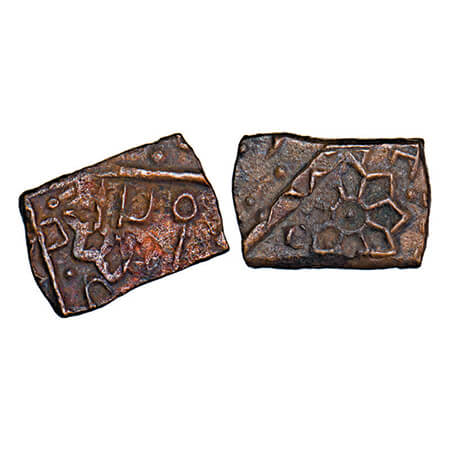 Lunawada, Copper Paisa. 4.75g, Wakhat Singhji (VS 1924-1986/ 1867-1929 AD), flower symbol 