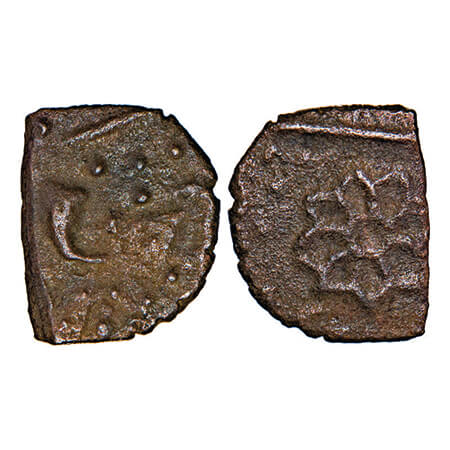 Lunawada, Copper ½ Paisa. 2.46g, Wakhat Singhji (VS 1924-1986/ 1867-1929 AD), flower symbo