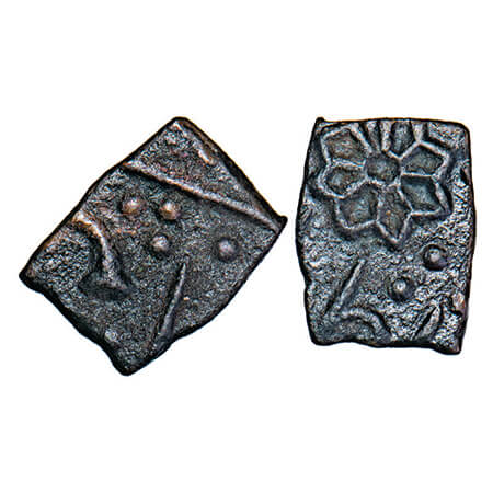 Lunawada, Copper ½ Paisa. 1.85g, Wakhat Singhji (VS 1924-1986/ 1867-1929 AD), flower symbo