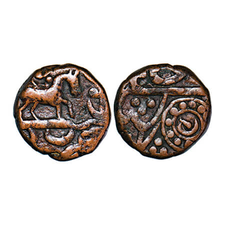 Ratlam, Copper Paisa, 10.49g, Anonymous hammered coinage, Raij Series, horse & crescent on