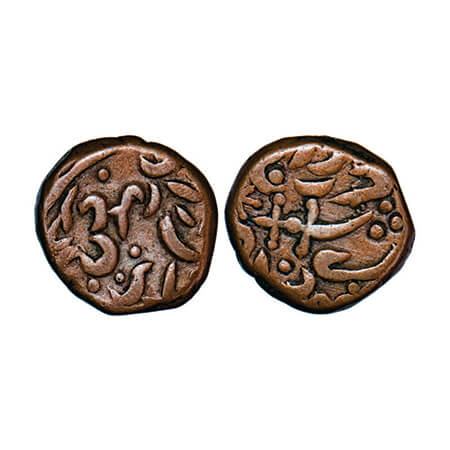 Sirohi, Copper ¼ Anna, 10.22G, Sheo Singh (VS 1873-1919, 1816-1862 AD), scimitar on obv. K