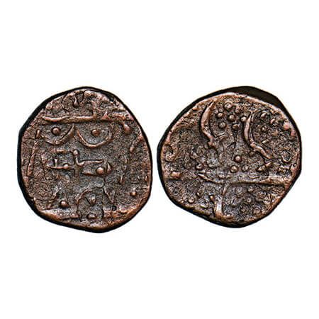 Sunth, Copper Paisa, 9.91g, Uncertain Mint, Obv: garland & unsual sword or Cannon in cente