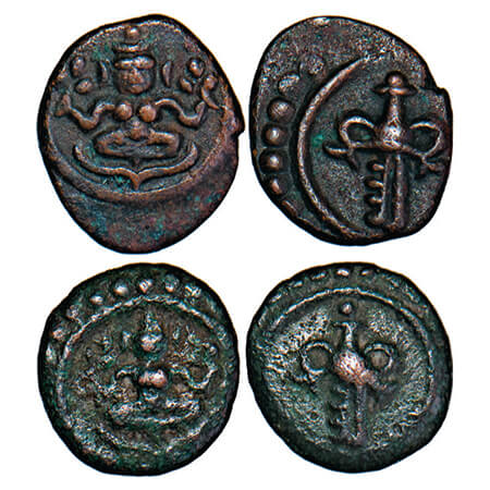 Travancore, Copper Cash (2 Coins), Rama Varma III ( ME 1004-1022 / 1829-1847 AD), Obv: Con