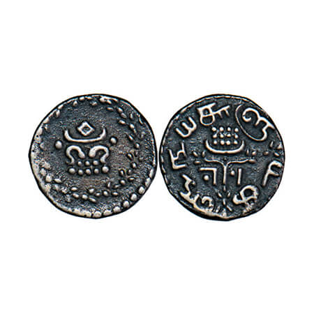 Travancore, Silver Velli Fanam, 1.43g, Rama Verma IV (1860-1880 AD), Obv: Velli symbol, Re