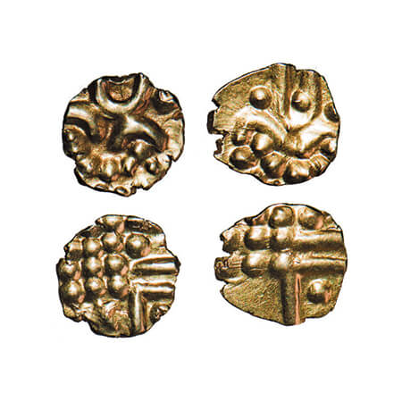 Travancore, Gold Kali Fanam (2 Coins), 0.35 &0.38g, Obv: stylized lion/boar standing right