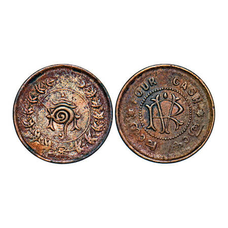 Travancore, Copper 4 Cash, 2.51g, Rama Varma VI, KM 47. About Very Fine, Scarce.