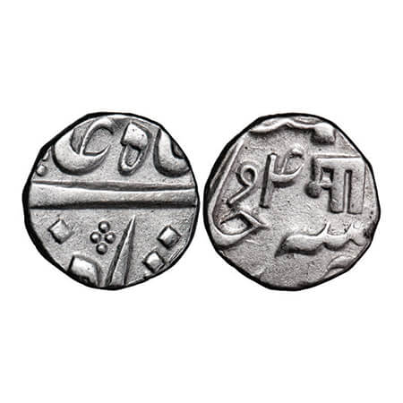 Baroda, Silver ½ Rupee, 5.86g, Manaji Rao (1789-1793 AD), Baroda Mint, with initials 'Ma',