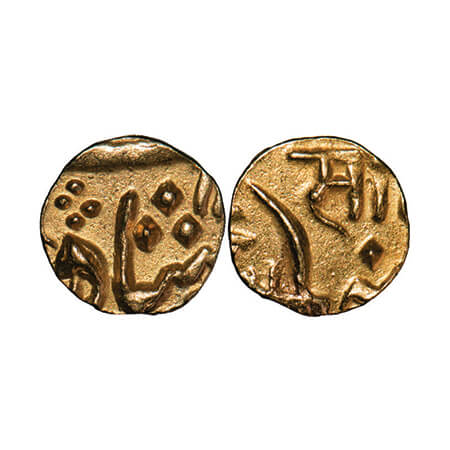 Baroda, Gold 1/5 Mohur, 1.94g Sayaji Rao II, INO Muhammad Akbar II, initial 'Saa' in nagar