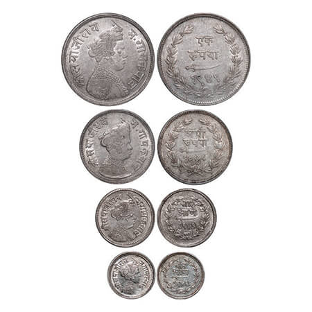 Baroda, Silver (4 Coins set), Sayaji Rao III, Rupee VS 1949, ½ Rupee 1948, 4 Annas 1949 & 