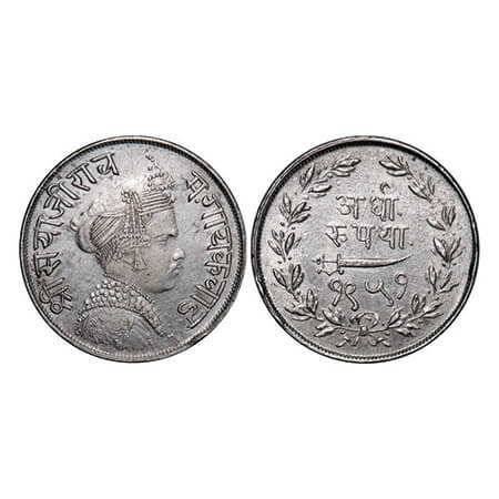 Baroda, Silver ½ Rupee, 5.64g, Sayaji Rao III (AH 1292-1357 / 1875-1938 AD), VS 1951. KM Y