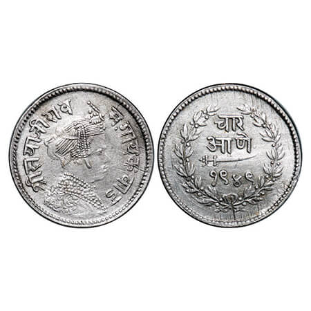Baroda, Silver 4 Annas, 2.79g, Sayaji Rao III (AH 1292-1357 / 1875-1938 AD), Milled Coinag