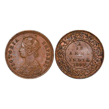 Victoria Empress, Copper, 1/12 Anna, 1899, Calcutta Mint, Obv B, No mint mark, Die doublin