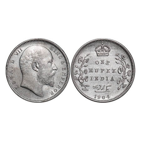 Edward VII, Silver, Rupee, 1904, Calcutta mint, No mint mark, Normal 5 diamonds. GK 930. E