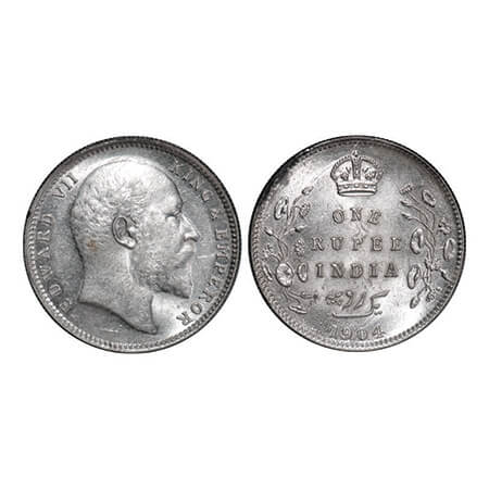 Edward VII, Silver, Rupee, 1904, Calcutta Mint, No mint mark. GK 930. About Uncirculated. 
