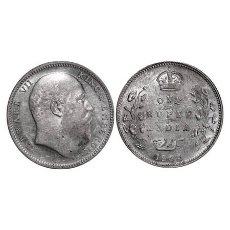Edward VII, Silver, Rupee, 1904, Bombay Mint, 'B' incused and dot, 5 Diamonds and bottom s