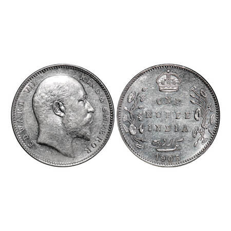 Edward, Silver, Rupee, 1905, Bombay Mint, 'B' incused and dot, top stroke of numeral 5 lon