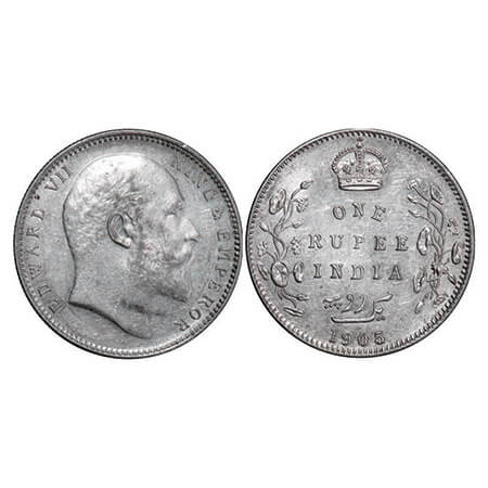 Edward VII, Silver, Rupee, 1905, Bombay Mint, 'B' incused and dot, Top stroke of numeral 5