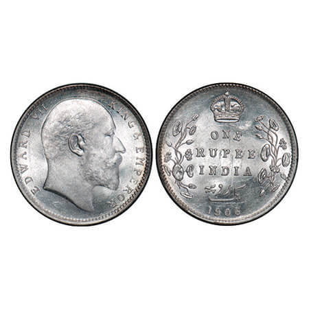 Edward VII, Silver, Rupee, 1906, Calcutta Mint, No mint mark. GK 938. Uncirculated. Scarce