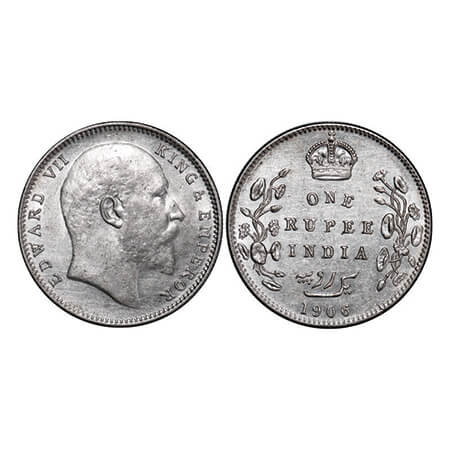 Edward VII, Silver, Rupee, 1906, Bombay Mint, 'B' incused and dot, Alphabate 'A' of Edward