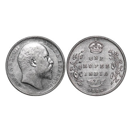 Edward VII, Silver, Rupee, 1906, Bombay Mint, No B only dot. GK 941. About Uncirculated. S