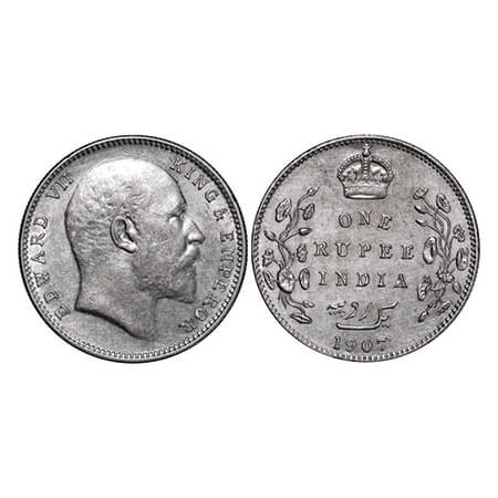 Edward VII, Silver, Rupee, 1907, Calcutta Mint, No mint mark. GK 942. Extremely Fine+. Sca