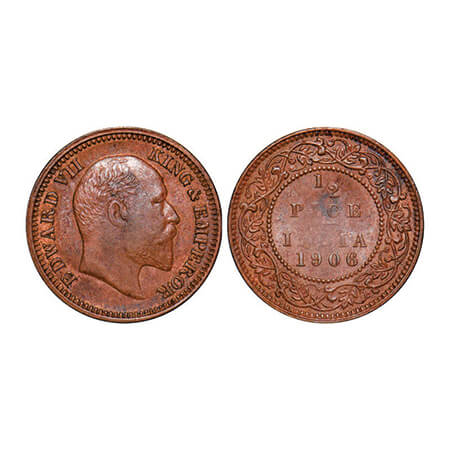 Edward VII, Copper, 1/2 Pice, (3.33gm), 1906, Calcutta Mint, No mint mark. GK 1006. About 