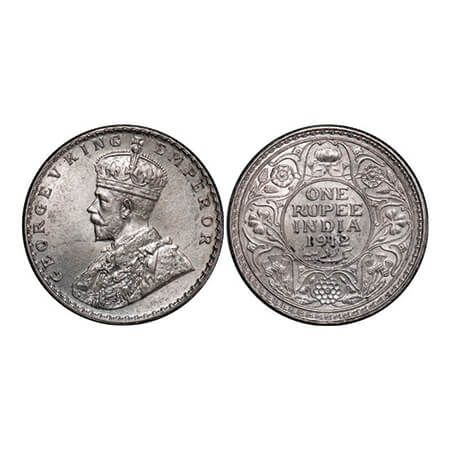 George V, Silver, Rupee, 1912, Bombay Mint, Dot. GK 1026. Almost Uncirculated. Scarce.