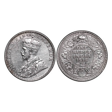 George V, Silver, Rupee, 1914, Bombay Mint, Dot. GK 1030. About Uncirculated. Scarce.