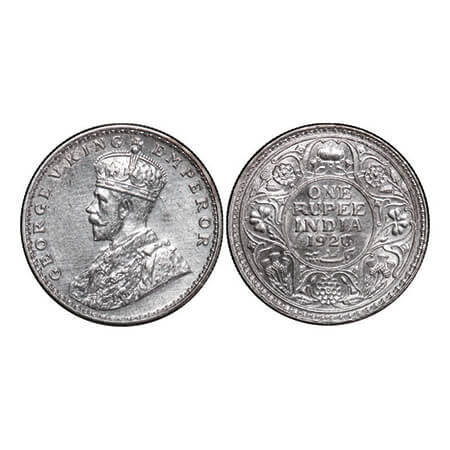 George V, Silver, Rupee, 1920, Calcutta Mint, No dot, Ghost on Rev GK 1041. Uncirculated. 
