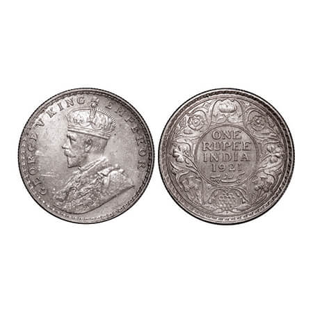 George V, Silver, Rupee, 1921, Bombay Mint, Dot. GK 1043. Uncirculated. Scarce.